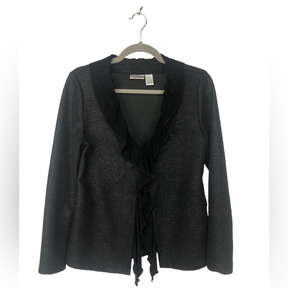 Chico’s Women’s Jacket Single Hook Closure Ruffled Trim Cropped Evening
